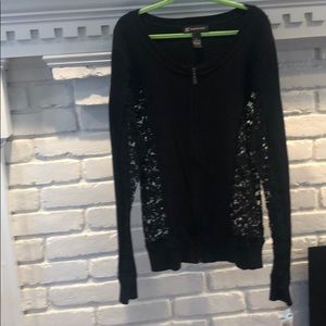 women’s large black sweater INC zip front